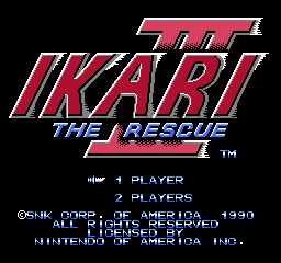 Ikari Warriors title screen for NES